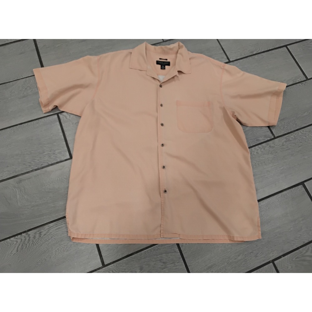 Pronto Uomo Mens XL Peach Silk‎ Blend Short Sleeve Button Down Shirt Classic Fit